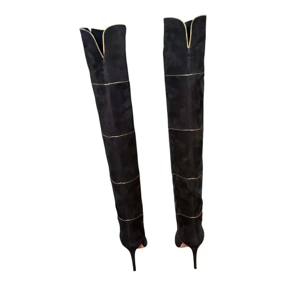 Gianvito Rossi Clarice 85Metallic Leather-Trimmed Suede Over-The-Knee Boots Sz40
